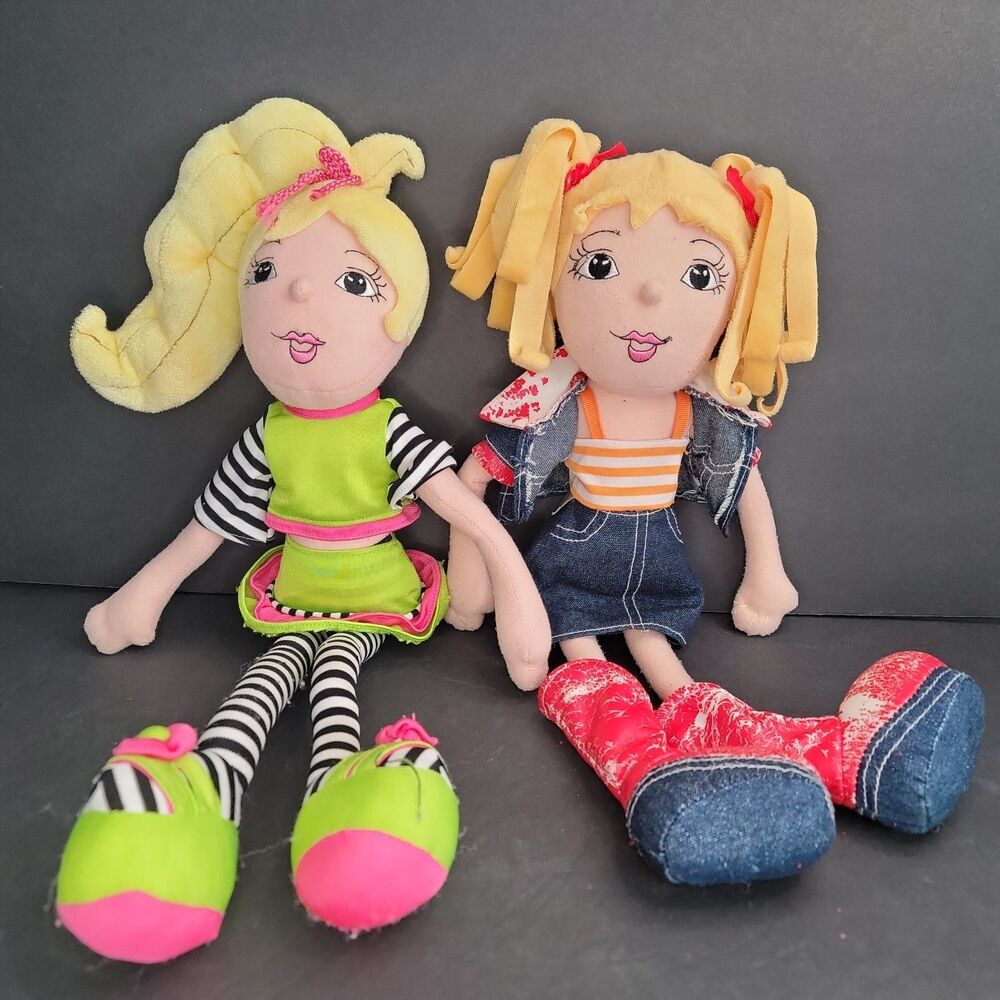 Vtg Dan Dee Collectors Choice Plush Rag Doll Lot of 2 Girls 16" Flaws As Is